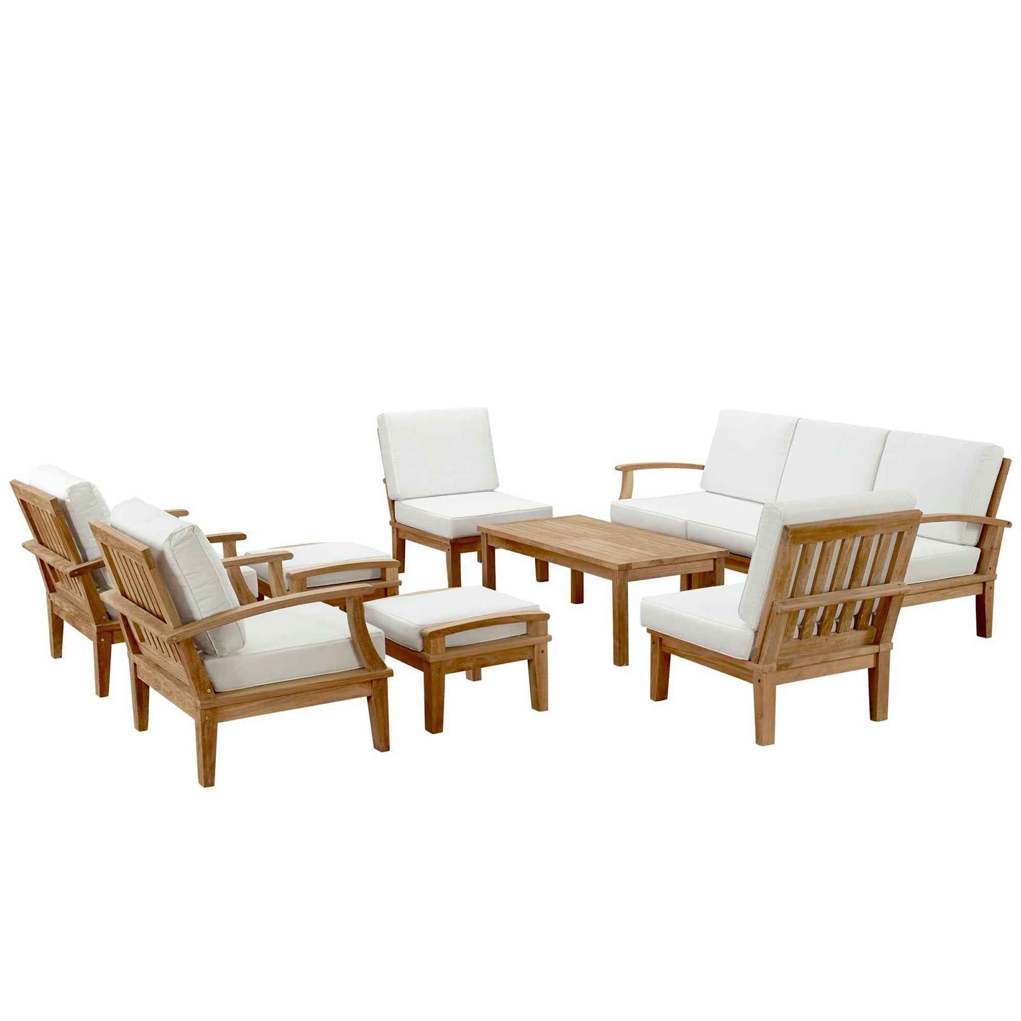Patio Elegance Marina Teak Outdoor Seating Set - 10-Piece Modway Collection